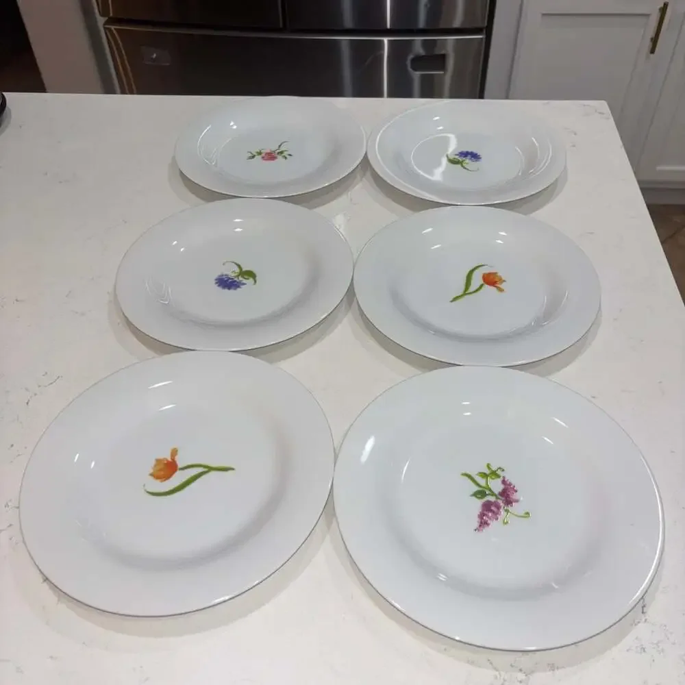 Pottery Barn Bloom Set of 6 Mixed Floral Salad Plates 8.5”